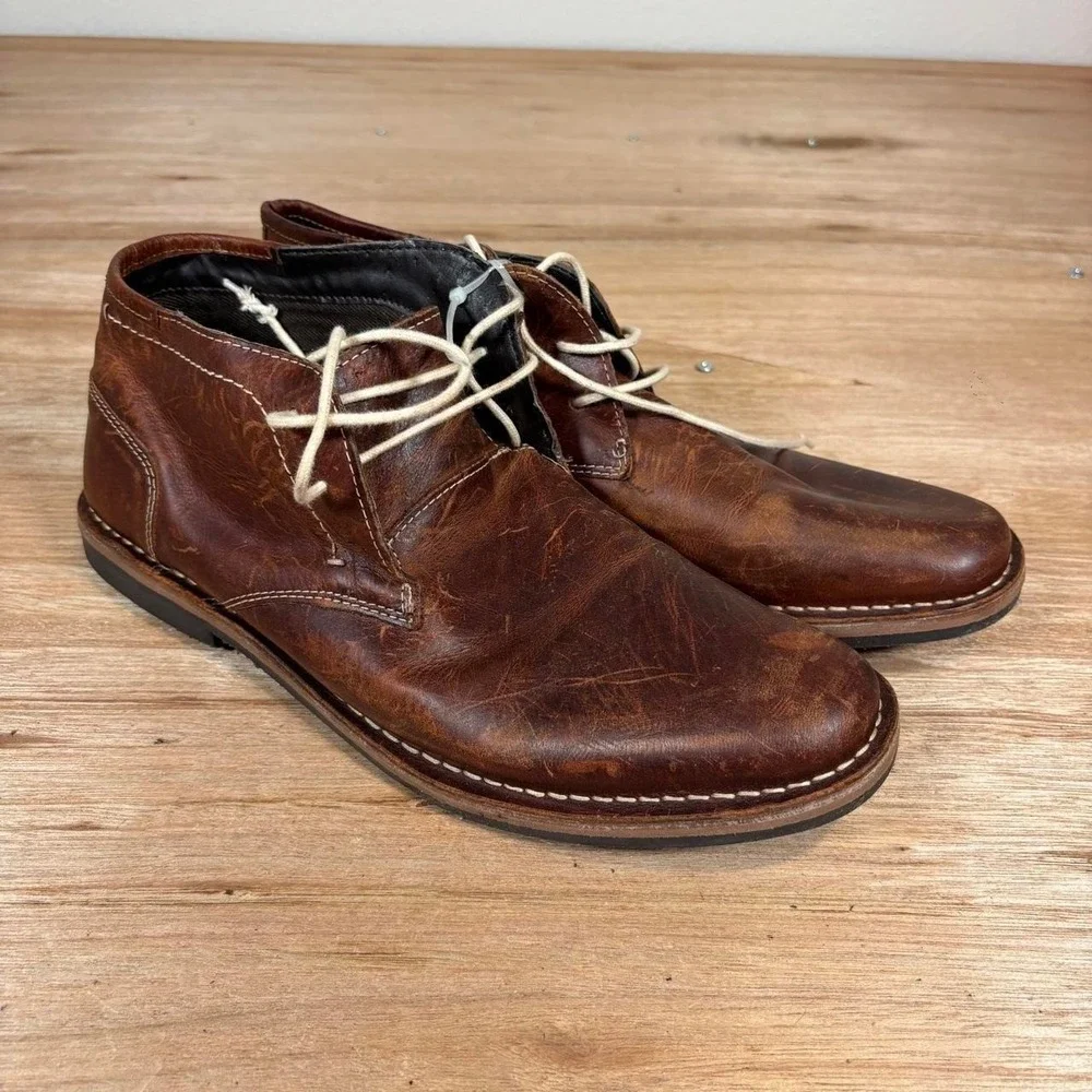 Steve Madden P-IVON 982 Mens Wood Brown Leather Chukka Desert Boots Size 11